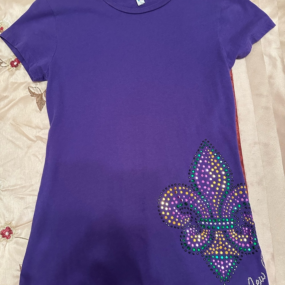 Alstyle Purple Kids Tee with Colorful Fleur-de-Lis
